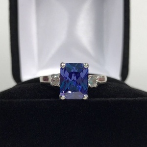 <b>Emerald</b> Cut Tanzanite <b>Ring</b> with Cubic Zirconia Accents IGI Certified Sterling <b>Silver</b> December Birthstone Bridal Gift for Women - Product Image 5