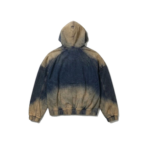เสื้อฮู้ดดี้เดนิมวินเทจสำหรับผู้ชาย ล้างสีแบบมัดเวย์ ทรงหนา ซิปครึ่งตัว พร้อมกระเป๋าแขนเสื้อแบบคาร์โก้ - Product Image 2