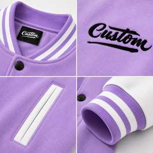 <b>Men</b> Varsity <b>Jacket</b> Purple <b>White</b> Embroidered Custom Logo Regular Fit Turn-down Collar Casual Winter Windproof Breathable Heated - Product Image 5