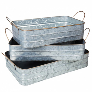 Ensemble de 3 plateaux de service en métal galvanisé style farmhouse avec poignées, plateau décoratif pour la décoration de la maison et l'organisation de la cuisine - Product Image 1
