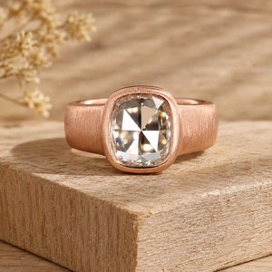 Signet <b>Ring</b> DEF Color VS VVS Clarity IGI Certified <b>Cushion</b> Rose Cut Lab Diamond 10K 14K 18K Solid Gold Bezel Engagement <b>Ring</b> - Product Image 4