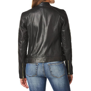 Custom Logo Printed <b>Waterproof</b> Eco-Friendly Windproof <b>Winter</b> Biker Leather <b>Jacket</b> for <b>Women</b>-Classic Rock Style Genuine Leather - Product Image 5