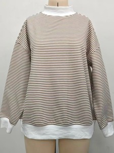 Nouveau pull en maille surdimensionné respirant à col montant rayé pour femme, imprimé avec logo personnalisé, idéal pour l'hiver - Product Image 3