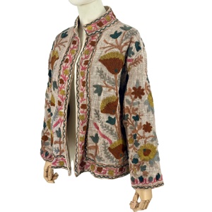 Veste bomber réversible pour femmes, personnalisable, écologique, en tissu Suzani, brodée à la main, rembourrée en coton, taille XL, automne-printemps - Product Image 1