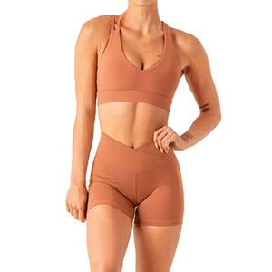 Women's <b>Plus</b> <b>Size</b> Seamless Halter Sports Bra Solid Color High Support Yoga Activewear Set High Waist Shorts Spandex Nylon - Product Image 1