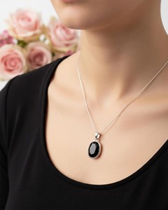 Collar con Colgante Ovalado de Obsidiana Negra, Cadena Chapada en Oro y Plata, Cristal Curativo, Protección, Piedra Energética, Joyería, Regalo - Product Image 3