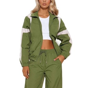 Women's Waterproof Nylon Windbreaker Tracksuit Casual Rain Jacket and Pants Zipper <b>Set</b> - Product Image 3