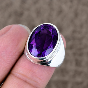 Anillo de Plata de Ley 925 con Amatista Púrpura Natural, Anillo de Piedras Preciosas Hecho a Mano para Hombre y Mujer, Joyería de Lujo al por Mayor - Product Image 5