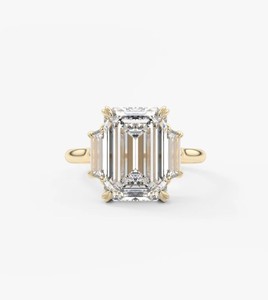 Moissanite <b>Emerald</b> Cut 10x14mm Bridal <b>Ring</b> 925 Sterling <b>Silver</b> Yellow Gold Plated Elegant Solitaire Engagement Anniversary Prong - Product Image 1