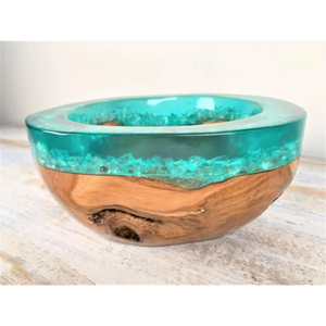 Tazón de madera redondo para servir con discos de madera natural, diseño Wabi Sabi hecho a mano para decoración de cocina. - Product Image 6