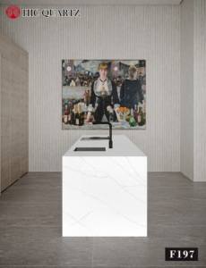 Losa de cuarzo de ingeniería blanca de Carrara, encimeras de cocina modernas de alta calidad, diseño de interiores, losa grande duradera, cuarzo HIC, más de 5 años - Product Image 2