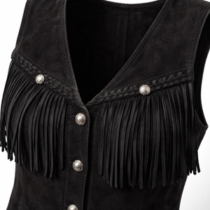Chaleco de Gamuza Negra con Flecos para Mujer, Venta al Por Mayor Directo de Fábrica - Proveedor OEM para Compras al Por Mayor - Product Image 4