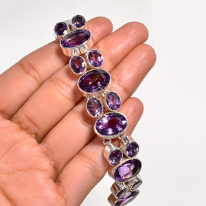 Bracelet en argent sterling 925 avec pierres d'améthyste naturelle, maillons ovales multiples, bijoux en cristal violet pour femmes, vente en gros - Product Image 5