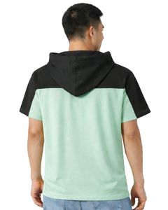 เสื้อฮู้ดแขนสั้นผู้ชายแบบสวมใส่สบาย ผ้าฝ้ายนุ่ม สีเขียวมิ้นท์ สีดำ สไตล์สตรีทแวร์ เหมาะสำหรับใส่ในฤดูร้อน - Product Image 2