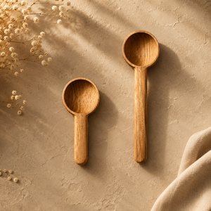 Juego de 2 cucharas medidoras de madera con acabado natural para cocinar y hornear, ecológicas, solo lavar a mano. - Product Image 6