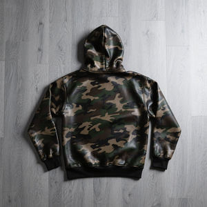 Sweat à capuche zippé surdimensionné en cuir personnalisé 2026, 100 % cuir de vachette véritable, motif camouflage, pour homme, avec plusieurs poches - Product Image 2