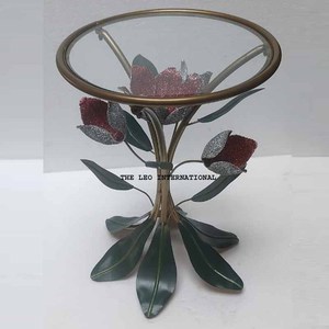 Eye Catching Look Leaves And Flowers Designer Metal Base Stand With Round <b>Mirror</b> Top Luxury Coffee <b>Tables</b> From India - Product Image 1