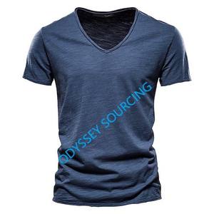 T-shirt Homme 100% Coton à Manches Courtes Col V Coupe Classique Respirant Écologique Anti-boulochage Uni Décontracté Tissu Tricoté 180g - Product Image 2