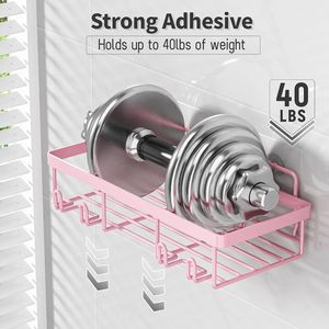 Lot de 5 paniers de rangement muraux adhésifs en acier inoxydable antirouille pour douche et salle de bain - Product Image 4