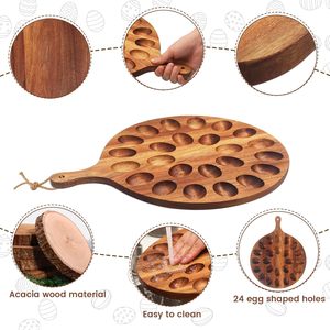 ถาดใส่ไข่ทำมือจากไม้กระถินณรงค์ ถาดไม้ทรงกลมสำหรับใส่ไข่ จานเสิร์ฟ ชาร์กูเตอรีบอร์ด ของตกแต่งครัว ของตกแต่งบ้านสำหรับงานอีสเตอร์ - Product Image 2