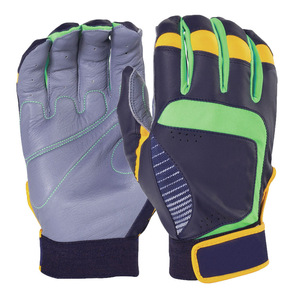 Top Quality Navy Green Yellow Padded Leather Baseball Batting Gloves <b>Hook</b> And Loop Closure With OEM Service - Product Image 1