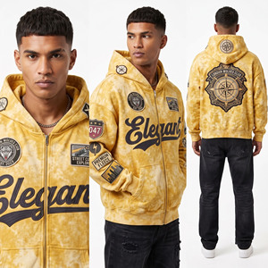 Sweat à capuche zippé pour homme en molleton délavé à l'acide, brodé, épais, coupe oversize, style streetwear, à épaules tombantes - Product Image 5