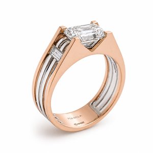 Bague solitaire en or rose 14 carats pour homme avec diamant et accent baguette, design géométrique moderne, bijoux de luxe raffinés pour mariage, fête ou usage quotidien - Product Image 2