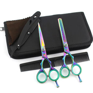 Professional Right-Handed Stainless Steel Short Handle Hair Scissors <b>Set</b> 6 Inch Straight Thinning Scissors <b>Barber</b> Shears + Hair - Product Image 4