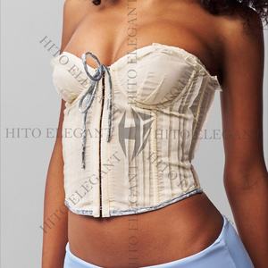 Top corsé sin tirantes para mujer, con efecto push-up, atado frontal, estilo bustier, top corto de verano, sexy, tipo tubo, con cordones frontales, ajuste ceñido. - Product Image 3
