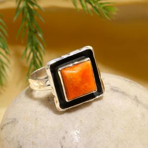 <b>925</b> Sterling <b>Silver</b> Square Shape Cabochon Coral Gemstone Handmade Luxury Vintage <b>Silver</b> Plated Jewelry Natural Coral <b>Ring</b> - Product Image 3