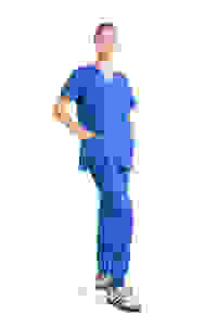 Ensemble de blouses bleues pour femmes, haut à col en V avec poches et pantalon de jogging, uniformes d'hôpital, tissu polyester tissé - Product Image 4