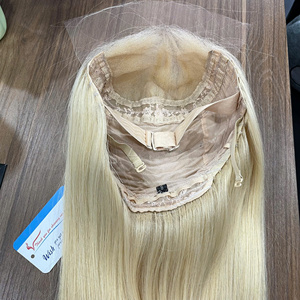 Perruque en cheveux naturels blonds, la plus vendue, avec closure en dentelle au milieu, lisse, pour femmes, style doux, cheveux bruts, fournisseur. - Product Image 4