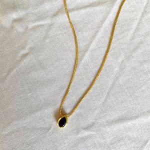 Onyx Teardrop Pendant Sterling Silver Pendant Gold Plated <b>Chain</b> Black Stone Jewelry Handmade Wholesale Supplier - Product Image 1