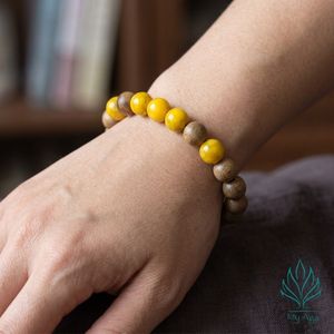 Nueva Temporada de Joyería de Agarwood, Pulsera Hecha a Mano con Agarwood Natural de Vietnam y Coral Amarillo AL-SV-0038-10, Fragancia Única - Product Image 2