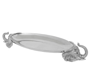 Oval Metal Serving Tray With <b>Elephant</b> Handles Polished Novelty Design Durable Plate For <b>Gifting</b> Purpose And vanity Use - Product Image 1