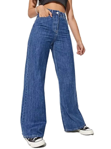 Jean en denim taille haute à jambe large pour femme, coupe droite ample, pantalon en coton bleu, mode décontractée pour femme - Product Image 2