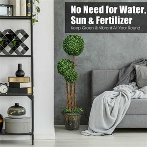 "48 Inch Artificial UV-Resistant 3-Ball <b>Tree</b> Plant Realistic PE Leaves + Rattan Potted <b>Plastic</b>" - Product Image 6