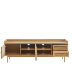 Buffet moderne en teck massif avec porte en rotin, style scandinave, armoire de rangement en bois - Product Image 5