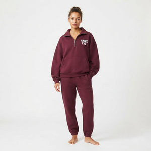 Custom Heavyweight <b>Women's</b> Turn Down Collar <b>Quarter</b> <b>Zip</b> Sweatshirt Oversized Drop Shoulder Sweatshirt Hoodie Solid Color - Product Image 3
