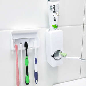 Distributeur de dentifrice mural avec support pour brosses à dents, presse-dentifrice automatique, organisateur de salle de bain, étagère de rangement - Product Image 5