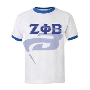 Camiseta Zeta Phi Beta Sorority Ringer Blanca y Azul con Letras Griegas ZPB, Camiseta Sorority, Ropa de Estilo Griego, Camiseta Universitaria - Product Image 1
