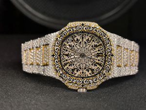 AMBER JEWELS Luxury Unisex Quartz Watch Stainless Steel Diamond Encrusted Dial Sapphire Crystal Luminous Analog 46mm Folding - Product Image 2