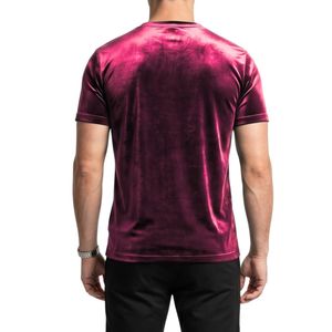 Camiseta de Terciopelo Premium Negra con Rayas Verticales para Hombre, Camiseta de Manga Corta con Cuello Redondo, Estilo Urbano - Product Image 2