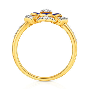 Blue Enamel Floral Design <b>Diamond</b> Accent Gold <b>Ring</b> - Product Image 3