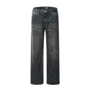 Jean large délavé vintage pour homme – Coupe ample respirante, style streetwear décontracté - Product Image 1
