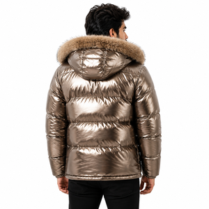 OEM <b>Men</b>’s Reflective Quilted Puffer <b>Jacket</b> with Fur Hood <b>Warm</b> and Stylish Quilted Padded Varsity Bomber <b>Men's</b> <b>Jacket</b> Wholesale - Product Image 2