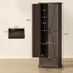 Mobile dispensa da cucina marrone da 71 pollici con ante scorrevoli e ripiani regolabili, cassetto per sala da pranzo e soluzione di archiviazione per bar - Product Image 3