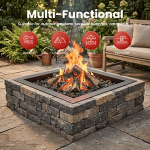 <b>Fire</b> <b>Pit</b> Insert Square <b>Fire</b> Ring Outdoor Metal Firepit Modern Garden Patio <b>Table</b> Backyard FR004 - Product Image 5