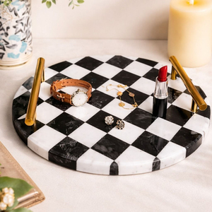 Plateau de service en marbre avec poignée en laiton doré, accessoire décoratif pour la maison, les mariages et les hôtels, plateaux en laiton et en marbre - Product Image 5