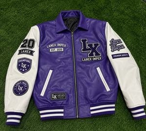 Custom Purple <b>White</b> Leather Varsity <b>Jacket</b> for <b>Men</b> Premium Letterman Bomber <b>Jacket</b> with Chenille Embroidered Patches OEM ODM - Product Image 6